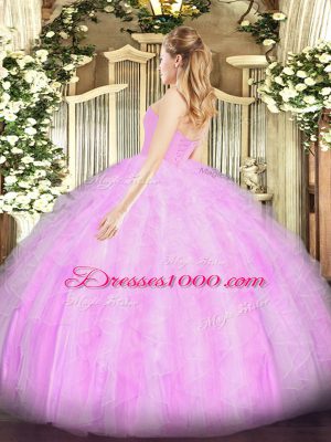 Sleeveless Organza Floor Length Lace Up Quince Ball Gowns in with Beading and Ruffles