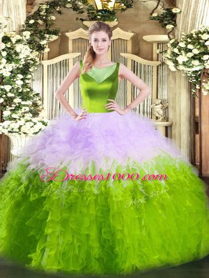 Beading and Ruffles Quinceanera Gown Multi-color Side Zipper Sleeveless Floor Length