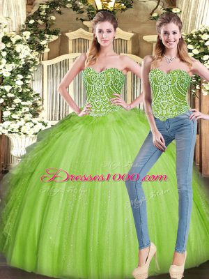 New Arrival Beading and Ruffles Quince Ball Gowns Lace Up Sleeveless Floor Length