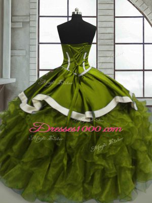 Custom Designed Floor Length Olive Green Sweet 16 Quinceanera Dress Organza Sleeveless Beading and Ruffles