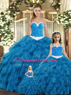 Charming Sweetheart Sleeveless Tulle 15 Quinceanera Dress Ruffles Lace Up