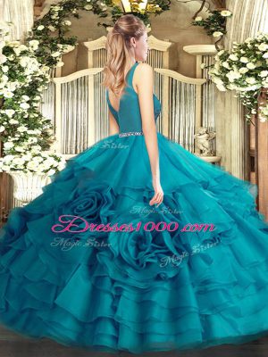 On Sale Teal Zipper 15 Quinceanera Dress Beading Sleeveless Floor Length