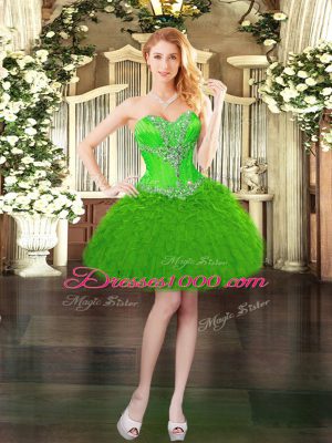 Charming Green Three Pieces Beading and Ruffles Vestidos de Quinceanera Lace Up Organza Sleeveless Floor Length