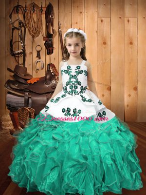 Admirable Ball Gowns Pageant Gowns Turquoise Straps Organza Sleeveless Floor Length Lace Up