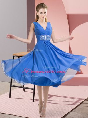 Delicate Chiffon Sleeveless Knee Length Bridesmaid Dress and Beading