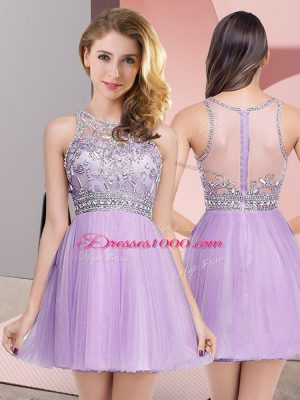 Lavender Zipper Prom Party Dress Beading Sleeveless Mini Length