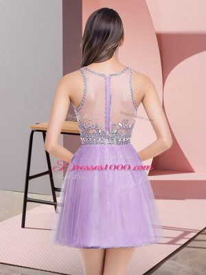 Lavender Zipper Prom Party Dress Beading Sleeveless Mini Length