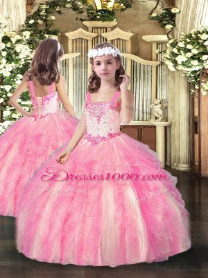 Beautiful Baby Pink Ball Gowns Beading and Ruffles Quinceanera Dresses Lace Up Organza Sleeveless Floor Length