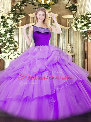 Sleeveless Zipper Floor Length Beading and Pick Ups Ball Gown Prom Dress