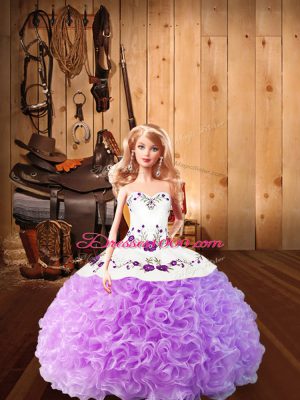 Floor Length Lace Up Quince Ball Gowns Lilac for Military Ball and Sweet 16 and Quinceanera with Embroidery