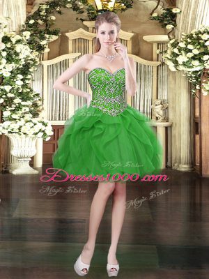 Customized Sleeveless Floor Length Beading and Ruffles Lace Up Quinceanera Dresses with Green