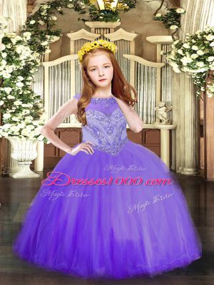 Floor Length Ball Gowns Sleeveless Lavender Girls Pageant Dresses Zipper