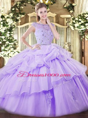 Tulle Bateau Sleeveless Zipper Beading and Ruffles and Pick Ups Sweet 16 Dress in Lavender