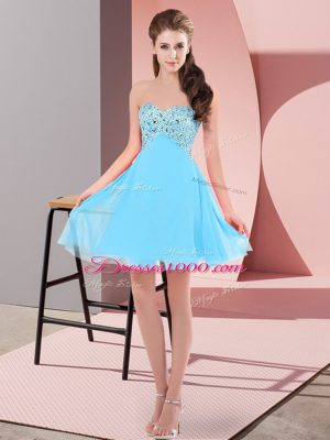 Perfect Aqua Blue Sweetheart Lace Up Beading Juniors Party Dress Sleeveless
