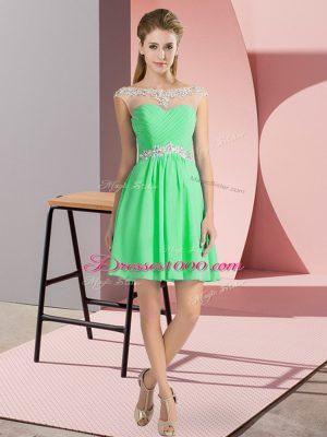 Chiffon Scoop Cap Sleeves Lace Up Beading Prom Party Dress in Apple Green