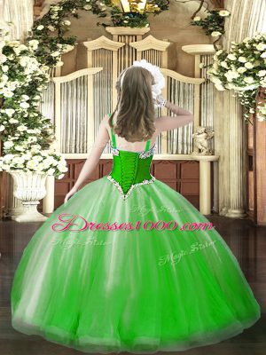 Red Ball Gowns Beading Little Girl Pageant Dress Lace Up Tulle Sleeveless Floor Length