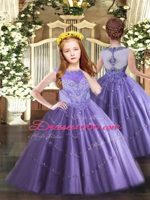 Lavender Lace Up Quinceanera Gowns Beading Sleeveless Floor Length