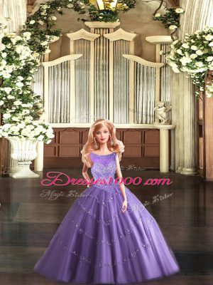 Lavender Lace Up Quinceanera Gowns Beading Sleeveless Floor Length