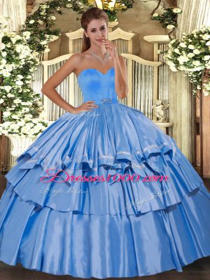 Taffeta Sweetheart Sleeveless Lace Up Beading and Ruffled Layers Sweet 16 Quinceanera Dress in Baby Blue