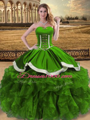 Admirable Green Organza Lace Up Sweetheart Sleeveless Floor Length Quinceanera Dress Beading and Ruffles