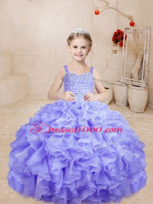 Wonderful Floor Length Ball Gowns Sleeveless Lavender Child Pageant Dress Lace Up