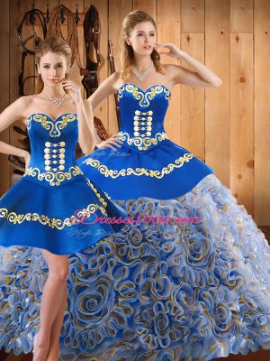 Embroidery Ball Gown Prom Dress Multi-color Lace Up Sleeveless With Train Sweep Train