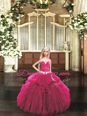 Adorable Ball Gowns Quinceanera Dress Red Sweetheart Organza Sleeveless Floor Length Lace Up