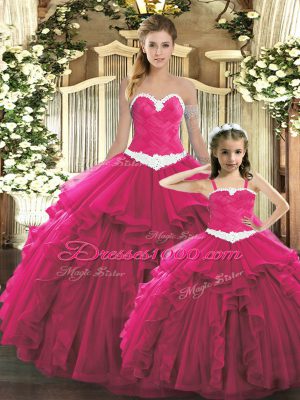 Adorable Ball Gowns Quinceanera Dress Red Sweetheart Organza Sleeveless Floor Length Lace Up