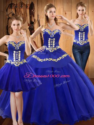 Most Popular Blue Sleeveless Tulle Lace Up 15th Birthday Dress for Military Ball and Sweet 16 and Quinceanera