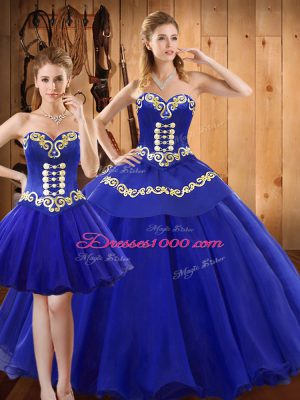 Most Popular Blue Sleeveless Tulle Lace Up 15th Birthday Dress for Military Ball and Sweet 16 and Quinceanera