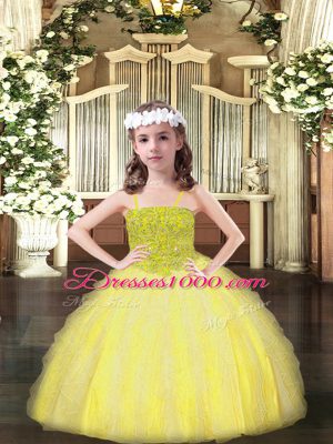 Yellow Pageant Dresses Party and Quinceanera with Beading and Ruffles Spaghetti Straps Sleeveless Lace Up