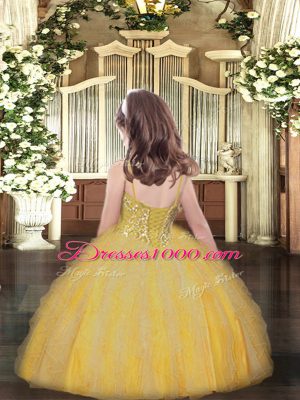 Yellow Pageant Dresses Party and Quinceanera with Beading and Ruffles Spaghetti Straps Sleeveless Lace Up