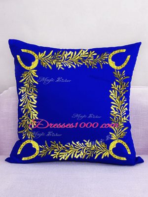 Royal Blue Satin and Organza Lace Up Off The Shoulder Sleeveless Floor Length Quinceanera Dress Beading and Embroidery