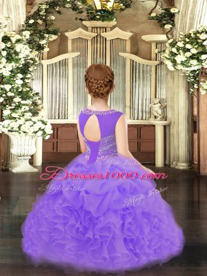 Trendy Gold Scoop Lace Up Beading and Ruffles and Pick Ups Kids Pageant Dress Sleeveless