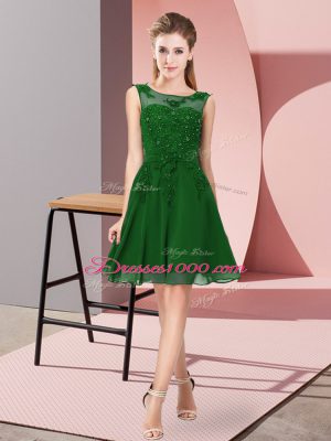 Dark Green Sleeveless Knee Length Appliques Zipper Bridesmaids Dress