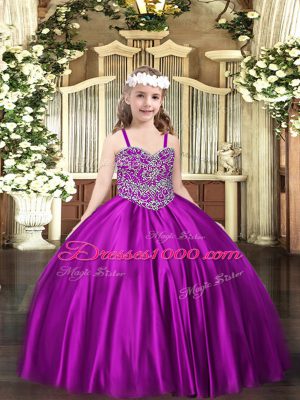 Affordable Purple Sleeveless Satin Lace Up Pageant Dress Womens for Party and Quinceanera
