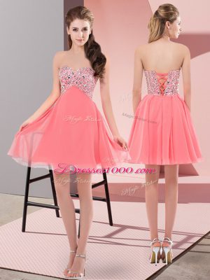 On Sale Mini Length Watermelon Red Prom Evening Gown Sweetheart Sleeveless Lace Up