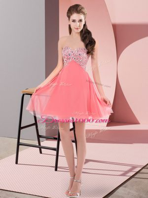 On Sale Mini Length Watermelon Red Prom Evening Gown Sweetheart Sleeveless Lace Up