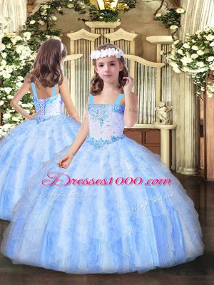 Fantastic Beading and Ruffles Girls Pageant Dresses Light Blue Lace Up Sleeveless Floor Length