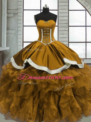 Yellow Lace Up 15th Birthday Dress Beading and Ruffles Sleeveless Floor Length