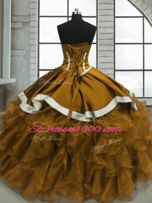 Yellow Lace Up 15th Birthday Dress Beading and Ruffles Sleeveless Floor Length