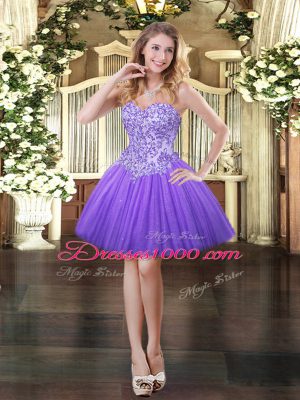 Mini Length Lavender Homecoming Dress Tulle Sleeveless Appliques