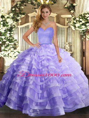 Modern Sweetheart Sleeveless Organza Quince Ball Gowns Ruffled Layers Lace Up