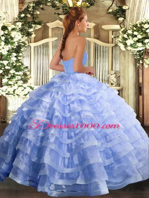 Modern Sweetheart Sleeveless Organza Quince Ball Gowns Ruffled Layers Lace Up