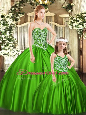 Best Floor Length Green Quinceanera Gowns Sweetheart Sleeveless Lace Up