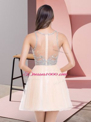 Graceful Peach Sleeveless Mini Length Beading Zipper Prom Gown