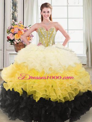 Exquisite Multi-color Sleeveless Beading and Ruffles Zipper 15th Birthday Dress