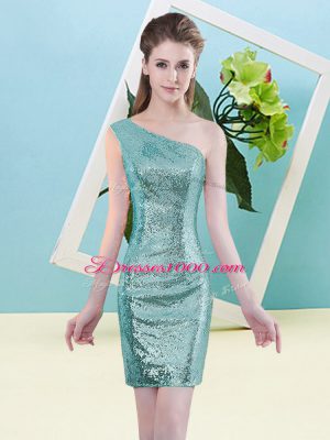 Aqua Blue Sequined Zipper Prom Dress Sleeveless Mini Length Sequins