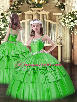 Beauteous Floor Length Lace Up 15th Birthday Dress Green for Military Ball and Sweet 16 and Quinceanera with Beading and Ruffled Layers