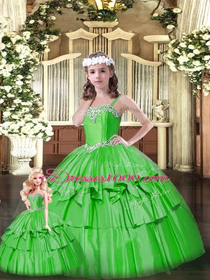 Beauteous Floor Length Lace Up 15th Birthday Dress Green for Military Ball and Sweet 16 and Quinceanera with Beading and Ruffled Layers